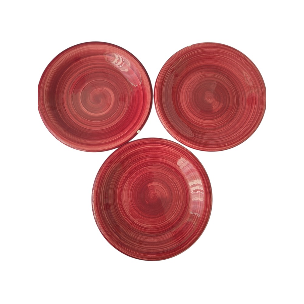 Furio Made in Italy Red Cranberry Swirl Ceramic Salad Dessert Plates Set of 3‎